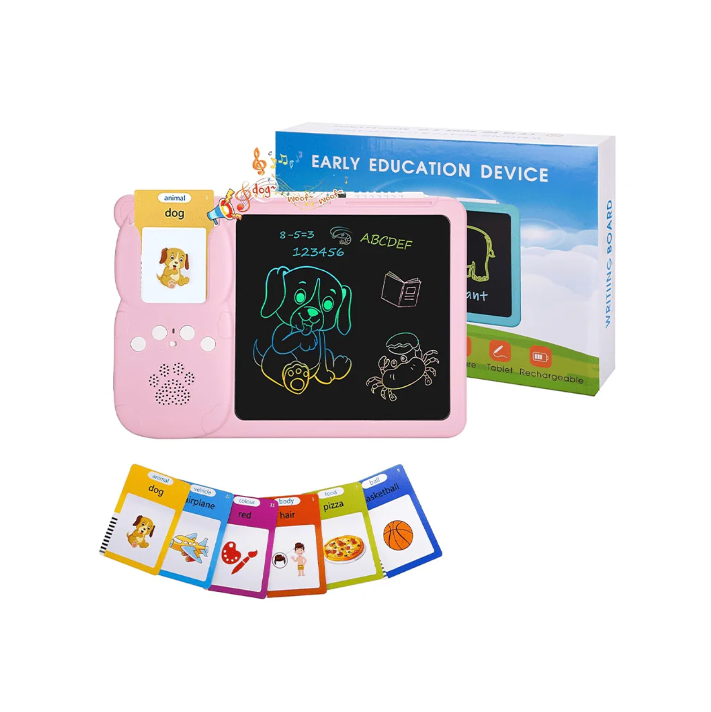 Baan Toys 2 in 1 Talking Flash Cards with LCD Drawing Writing Tablet For Kids (2 Years+)